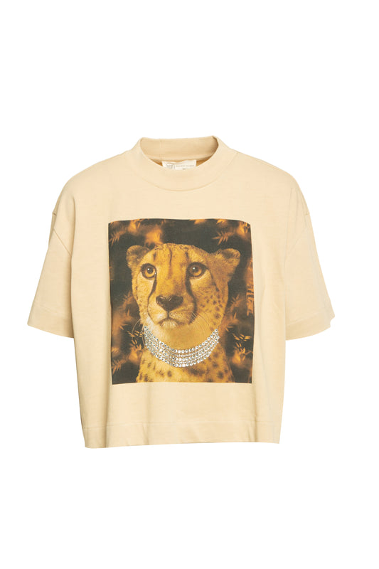 Top de manga curta com estampagem