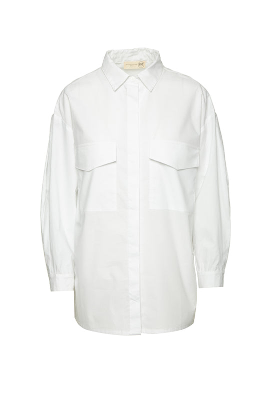Camisa Oversized Branca com Bolsos Frontais BSB