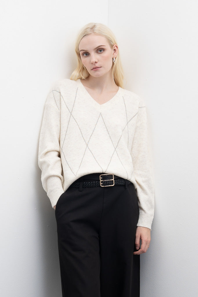 Camisola com Padrão Losangos e Decote em V Goa Goa