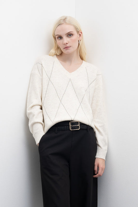 Camisola com Padrão Losangos e Decote em V Goa Goa