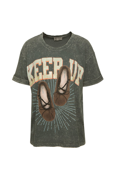 T-Shirt com estampado e strass