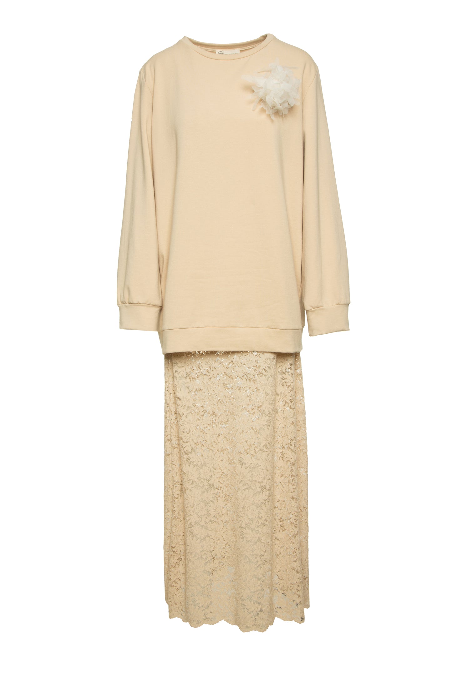 Vestido longo sweatshirt com renda