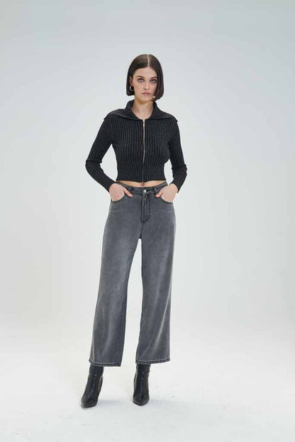 Camisola em Malha Canelada com Fecho Dourado Goa Goa