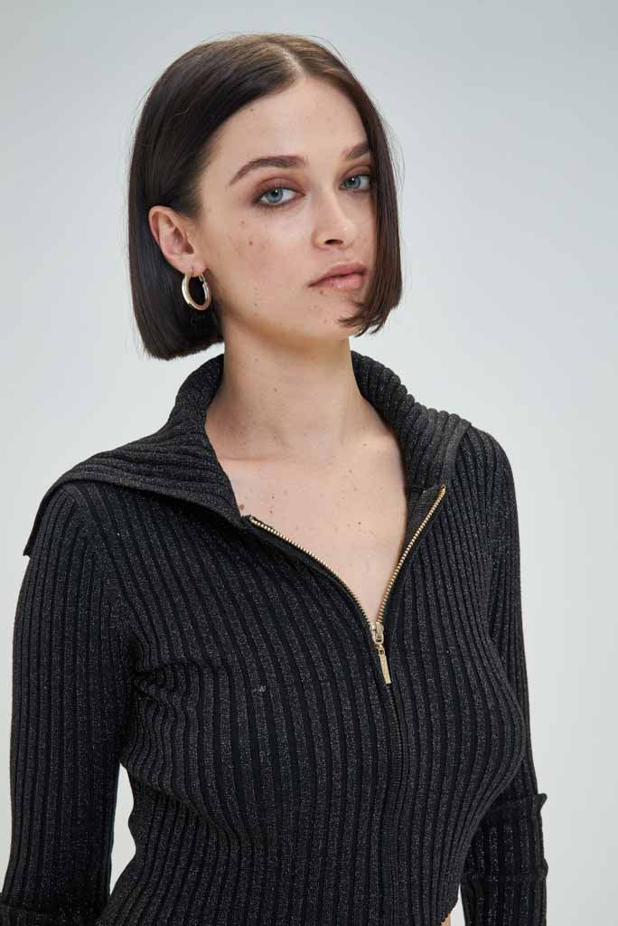 Camisola em Malha Canelada com Fecho Dourado Goa Goa