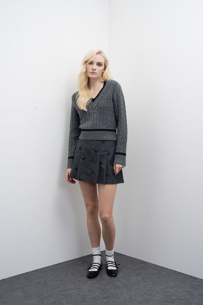 Camisola em Malha com Decote em V e Detalhe de Pedras Goa Goa