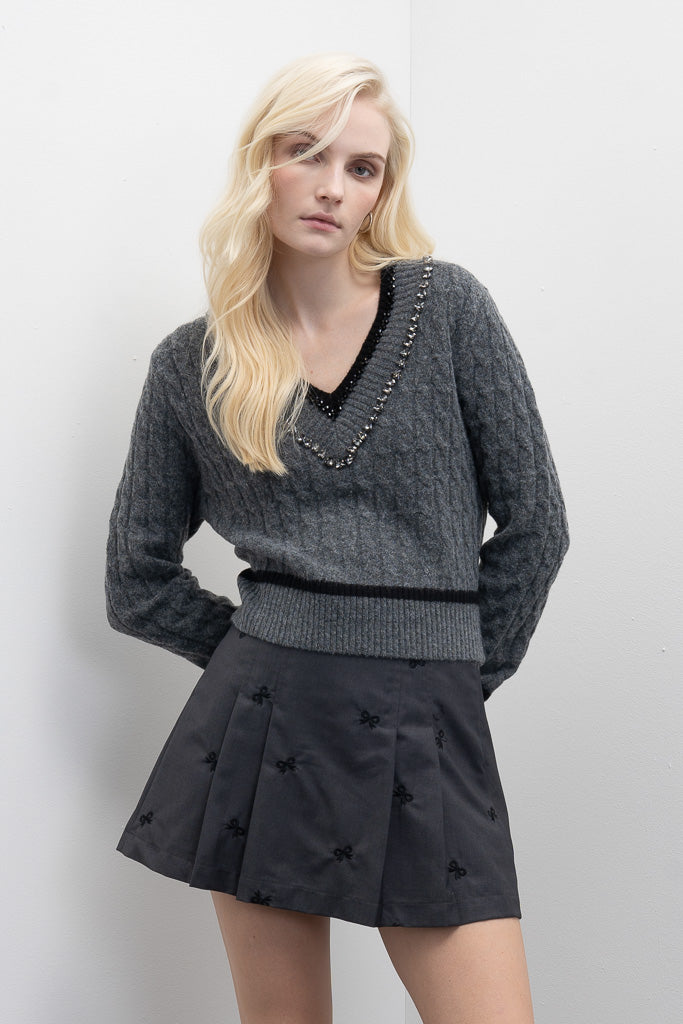 Camisola em Malha com Decote em V e Detalhe de Pedras Goa Goa