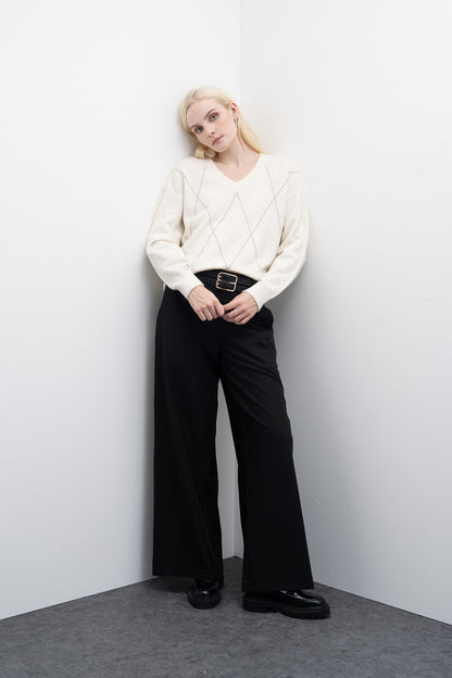 Camisola com Padrão Losangos e Decote em V Goa Goa