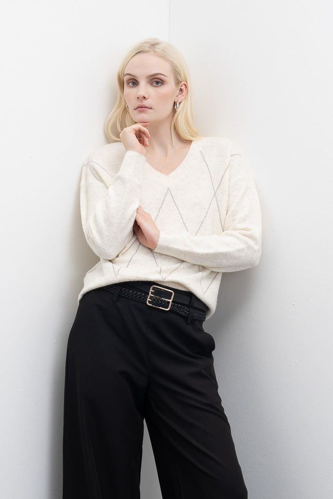 Camisola com Padrão Losangos e Decote em V Goa Goa