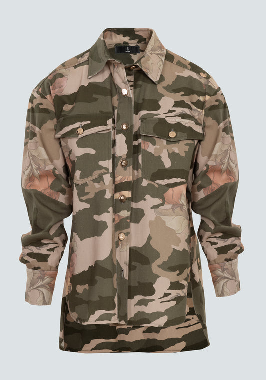 Camisa com Estampado Militar Fracomina